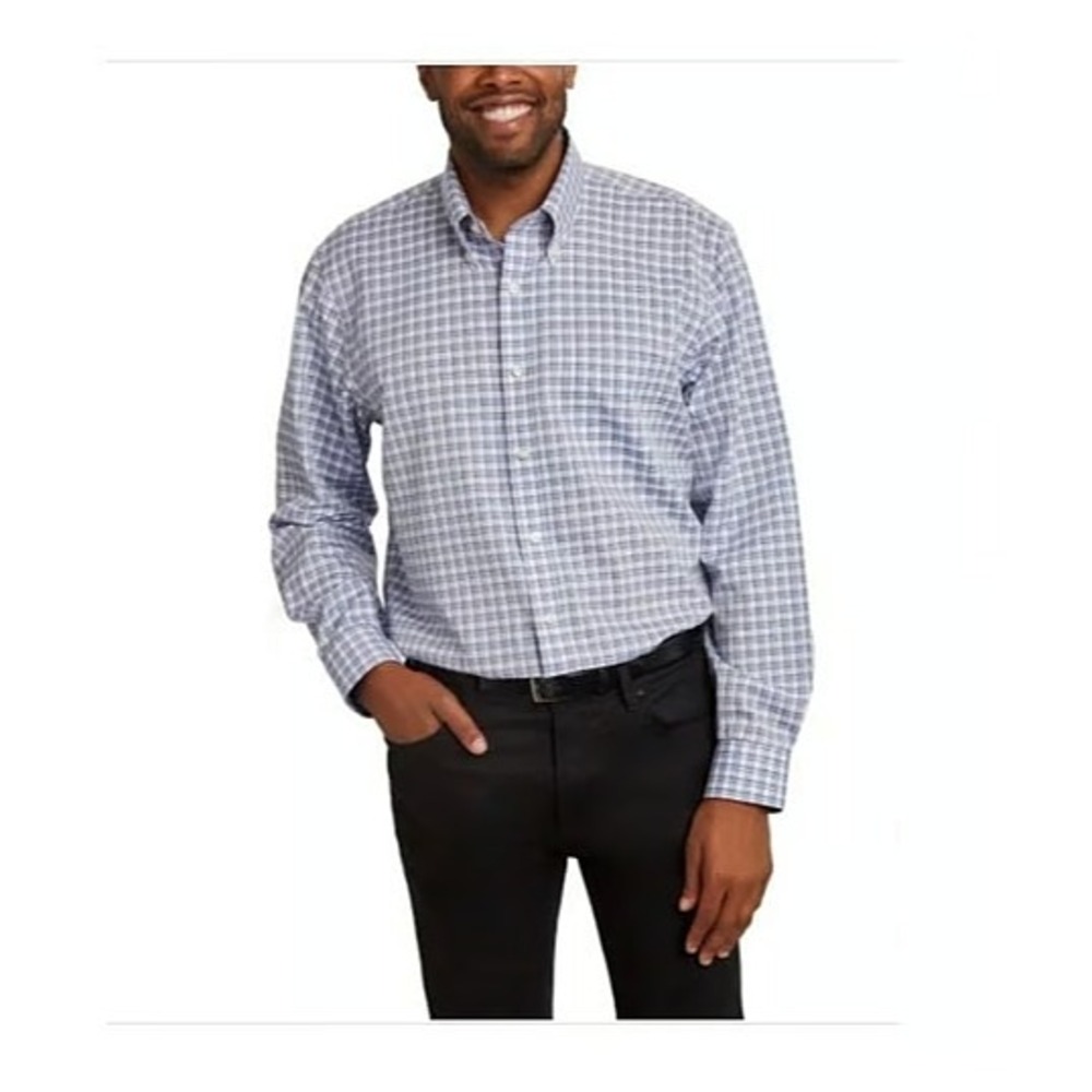 Kirkland Signature‎ Men's Traditional-Fit Plaid Dress Shirt Blue/Gray 16 34-35